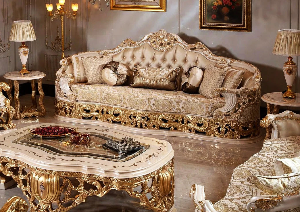 Cream white color sofa and table
