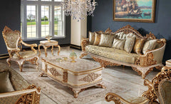Deep carving floral white color sofa set