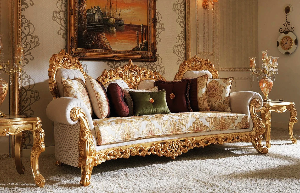 golden color handmade 3 seater sofa