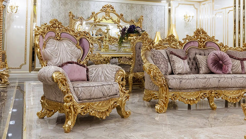 Golden wooden carved Sofa Chair