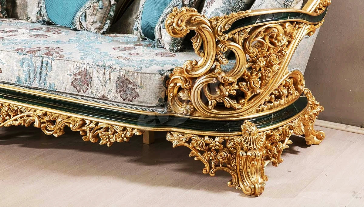 side view of sofa's royal wooden carving