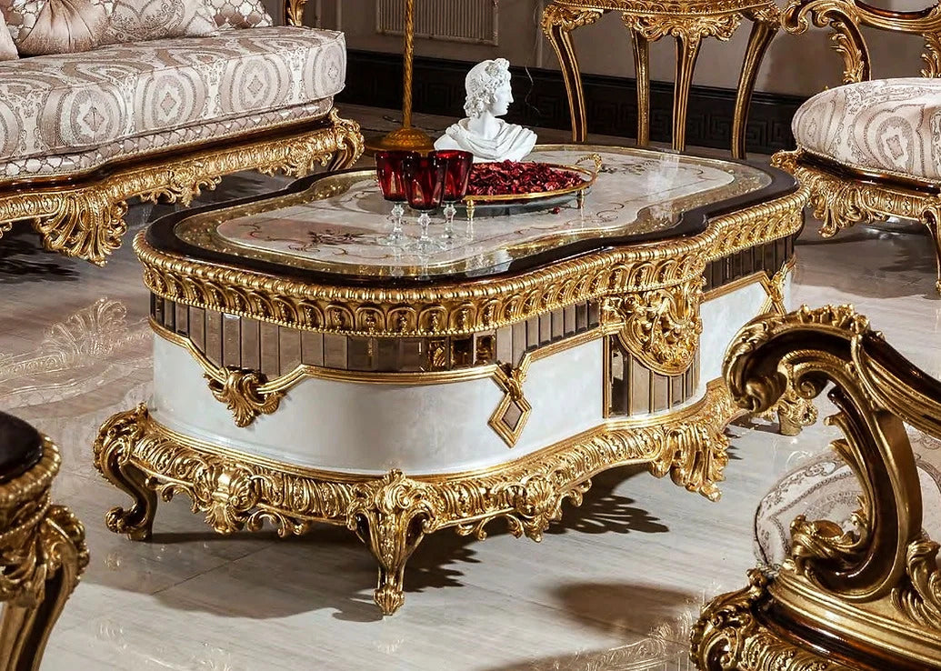royal golden color wooden carving center table