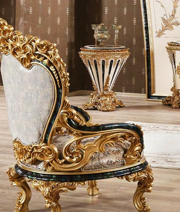 back view of royal golden arm chair