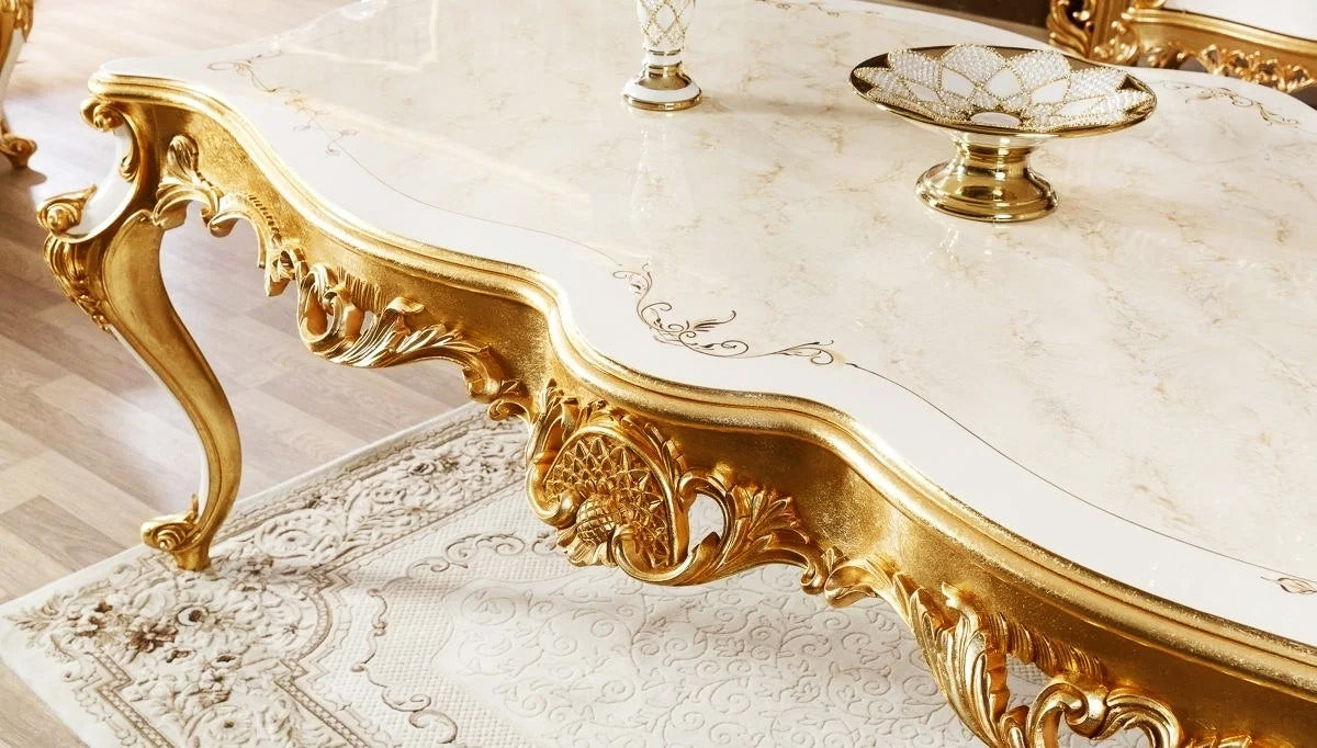 golden color deep carving on table