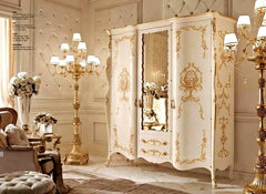 Luxury French Style Glossy Carving Wardrobe with lamp light