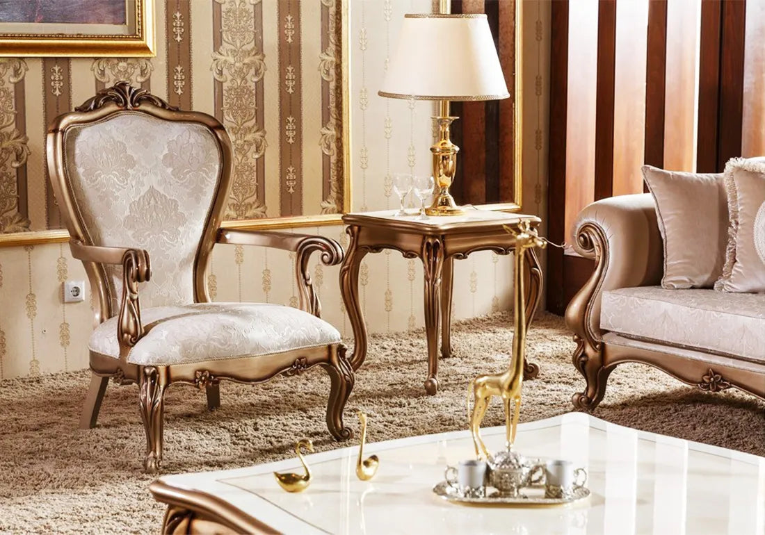 wooden arm chair and corner table