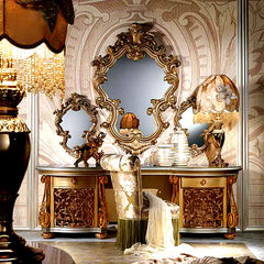 Luxury Classic Hand Carving Solid Teak Wood Dresser Set