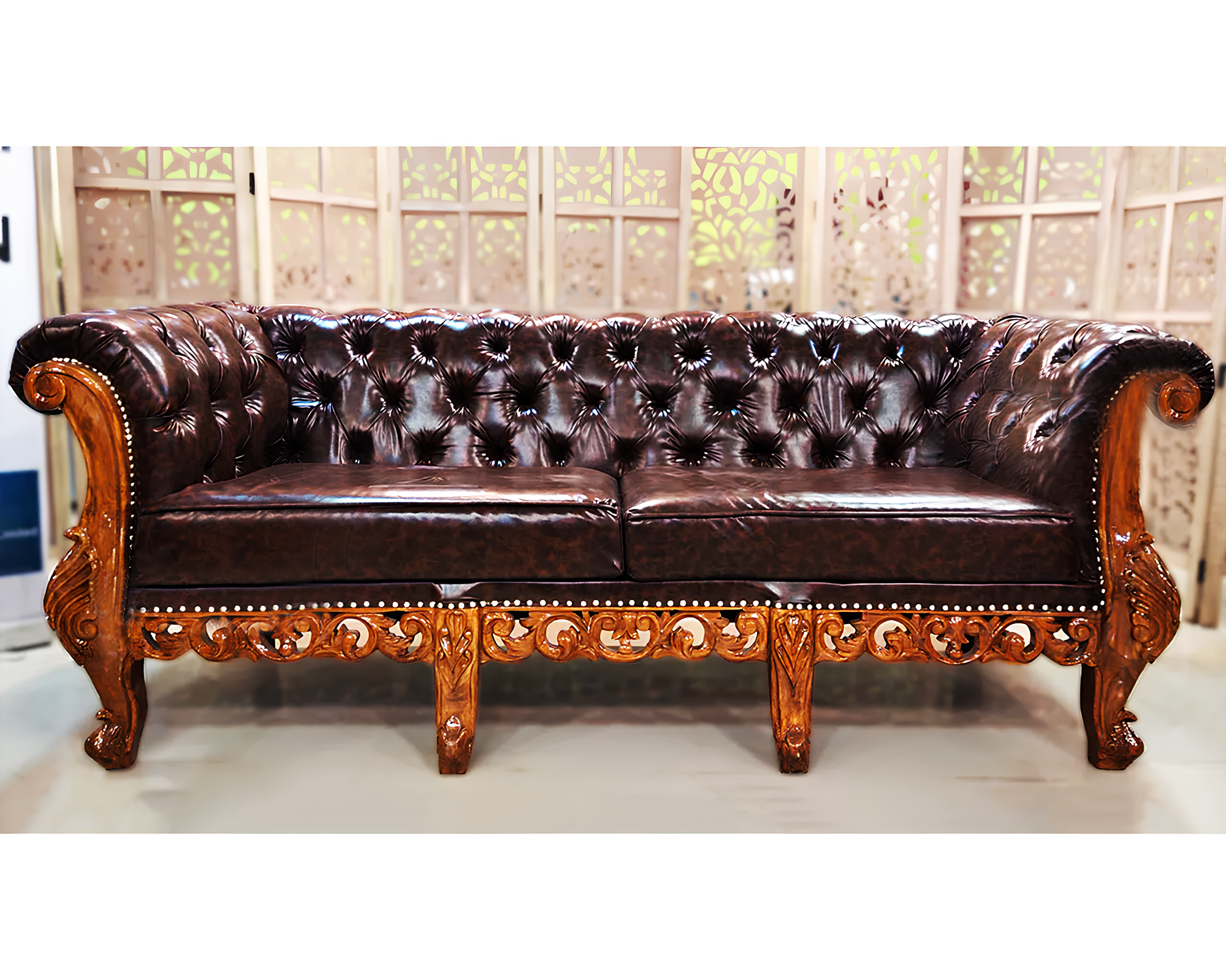 brown color 3 seater sofa