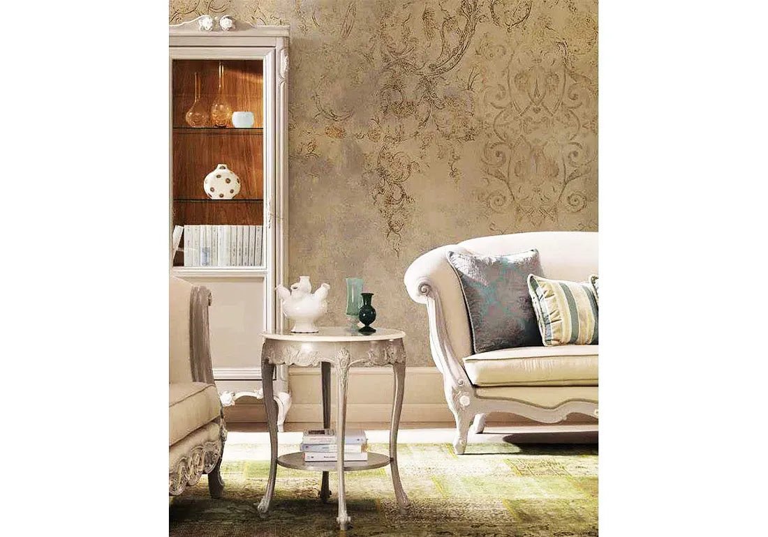 White Color Wooden Carving Corner Table