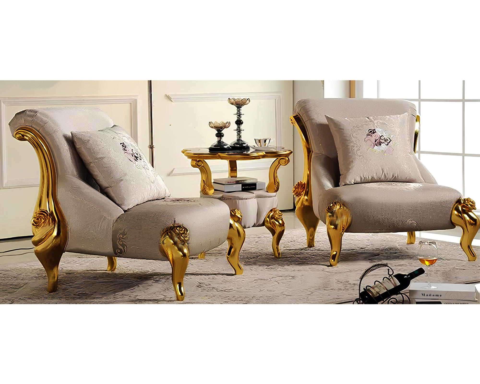 Royal golden color arm chairs and corner table