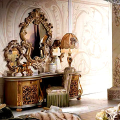 Luxury Classic Hand Carving Solid Teak Wood Dresser Set