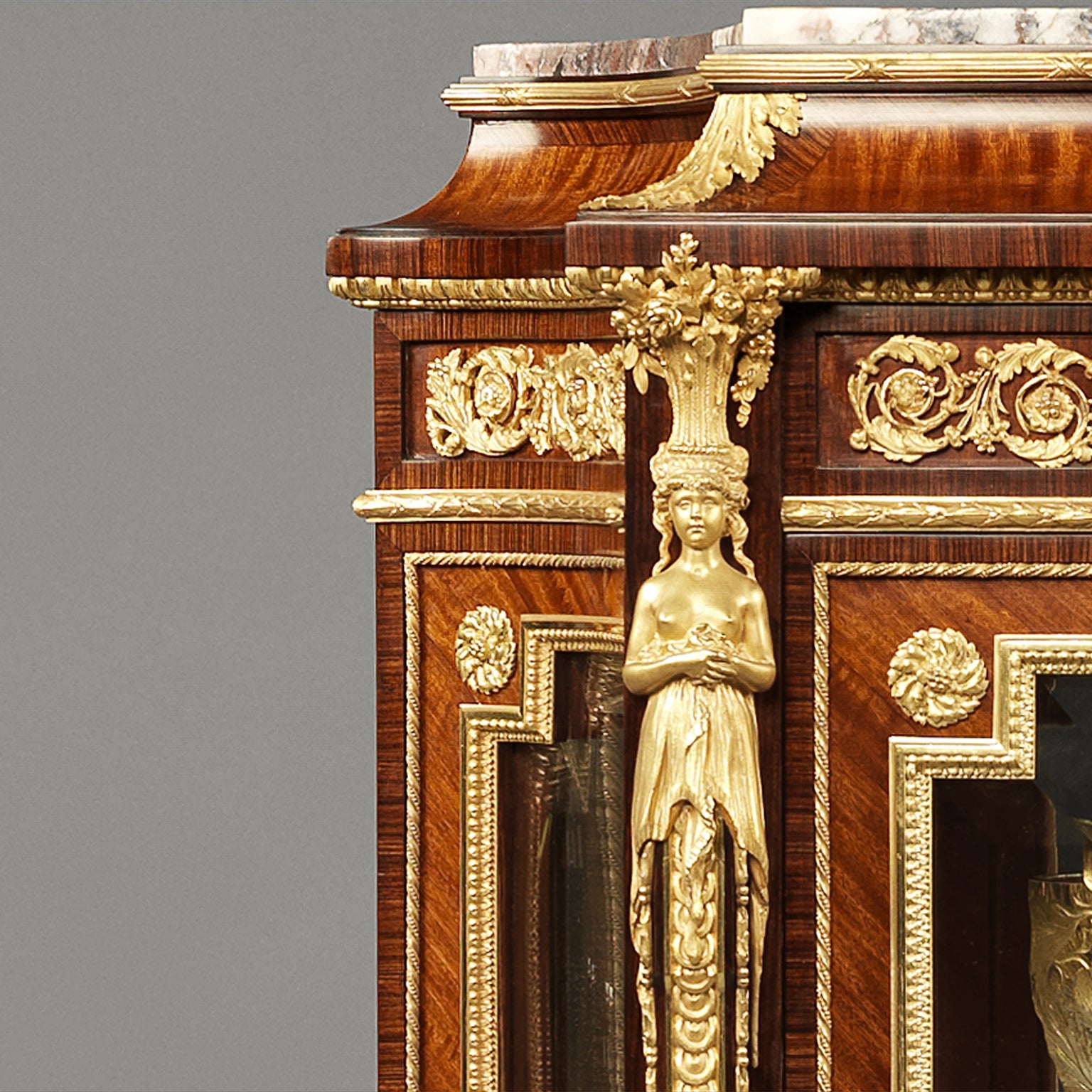 Louis XVI wooden handmade carving on vitrine