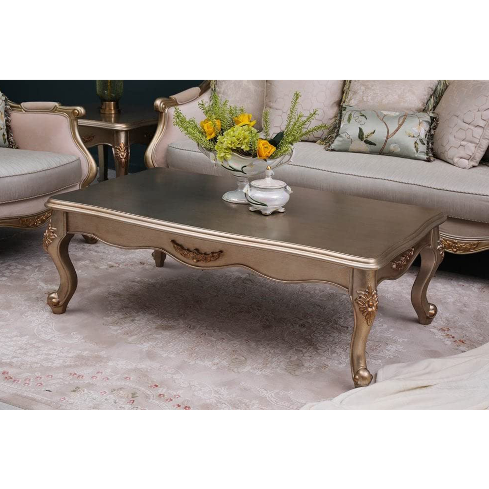 silver color wooden center table