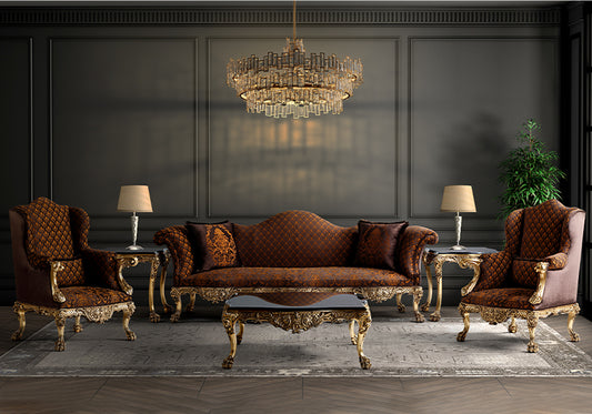 Luxury Sleek Design Wooden Handcrafted Carving Sofa Set