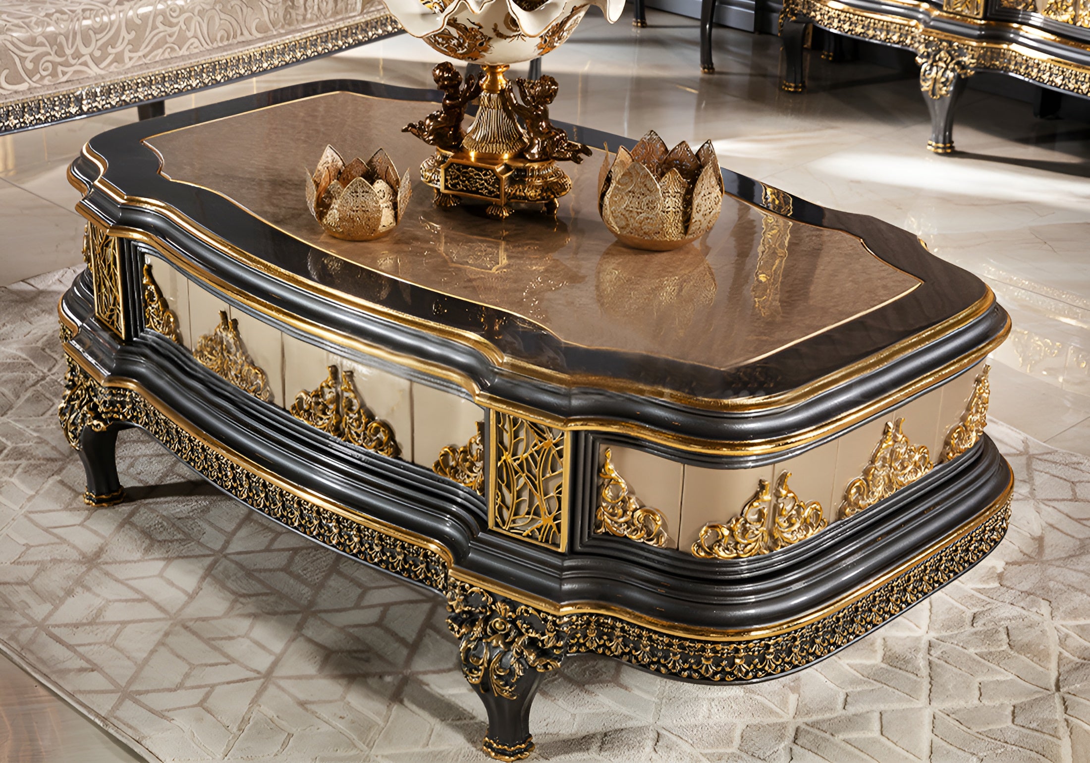 deep carving corner table