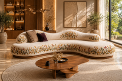 Botanical Curved Luxury 3-Seater Sofa with Center Table