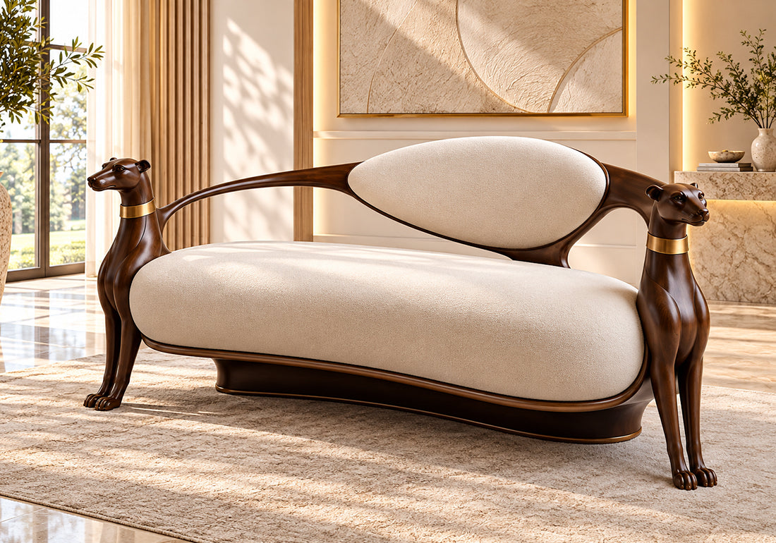 Grandeur Curve Solid Teak Wood Single 2-Seater Sofa