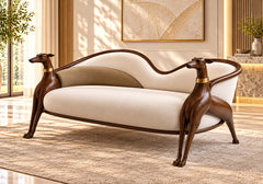 Sculpted Heritage Wave Solid Teak Wood Single 2-Seater Sofa