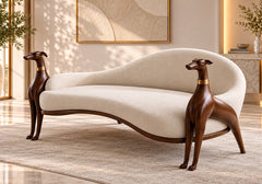 Regal Stag Sculpted Solid Teak Wood Single 2-Seater Sofa