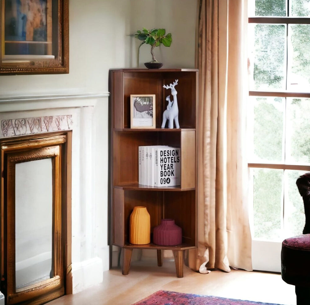 Teakwood Corner Bookcase