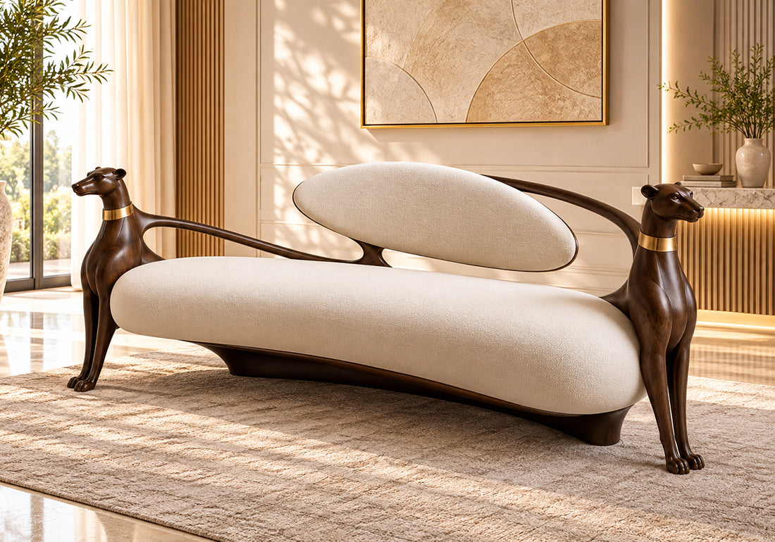 Royal Sculptural Arc Solid Teak Wood Single 2-Seater Sofa
