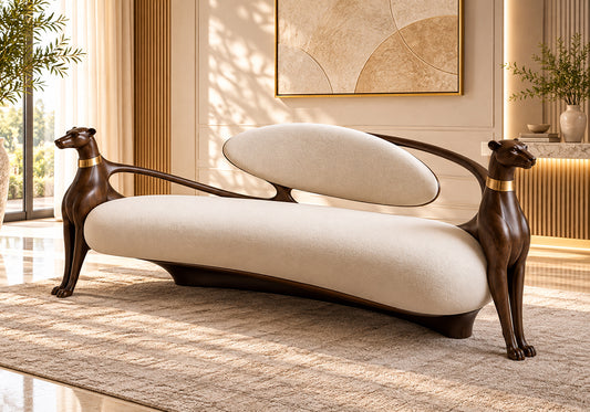 Royal Sculptural Arc Solid Teak Wood Single 2-Seater Sofa