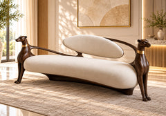 Royal Sculptural Arc Solid Teak Wood Single 2-Seater Sofa