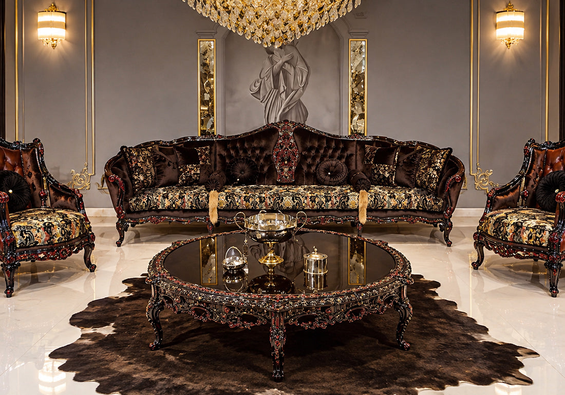 Imperial Grandeur Antique Carved Solid Teak Wood Sofa Set