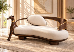 Sculptural Flow Solid Teak Wood Single 2-Seater Sofa