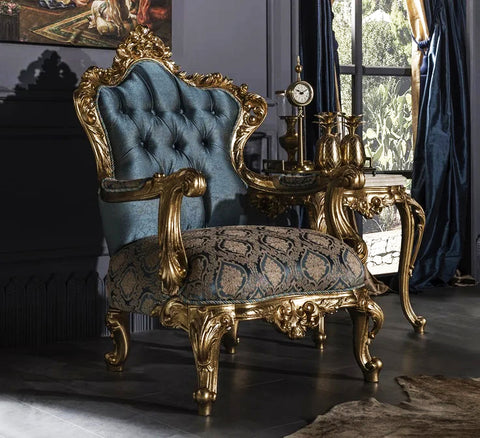 Golden and blue color arm chair