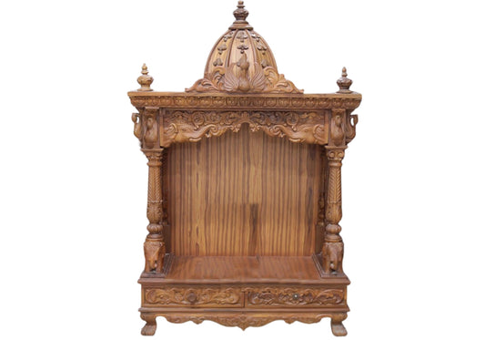 Teak Wooden Hand Carved Pooja Mandir