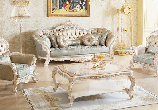 Cream color wooden sofa set