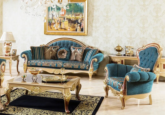 Blue Color Wooden Sofa Set