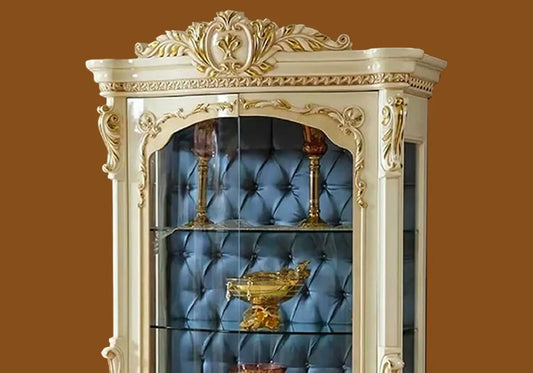 Hand carving cream color italian vitrine