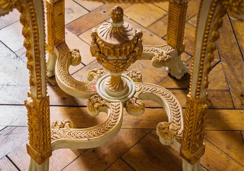 Luxury Solid Teak Wood Carving and Louis XVI Style Side Table