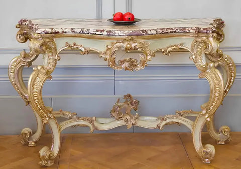 Royal Luxury Louis XV Gilded and Painted Console Table