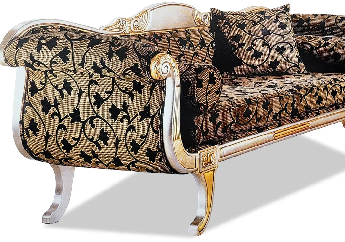 side view of golden chaise lounge