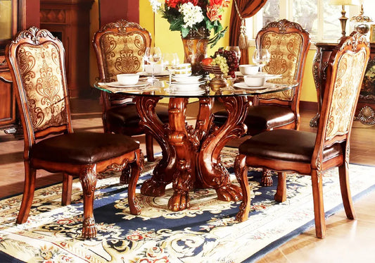 Luxury Traditional Dining Glass Table Set