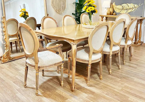 Classical Handmade Crafted Wooden Dining Table Set