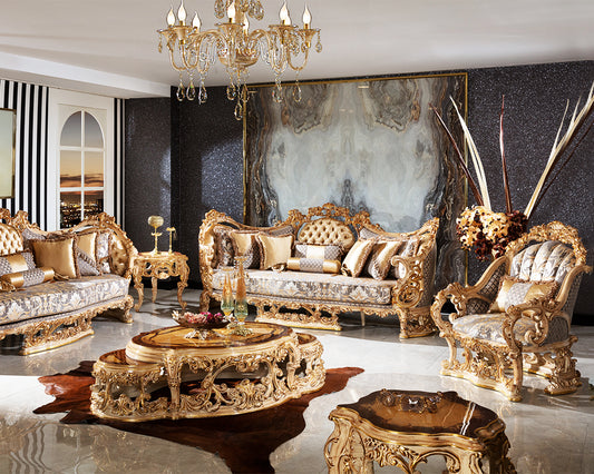 Royal design wooden golden sofa set