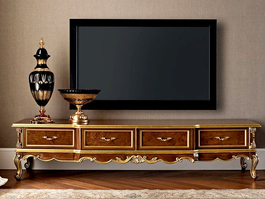 Classic Hand Carving Teak Wood TV Cabinet with items