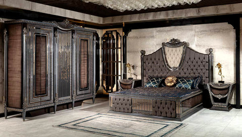 Luxury European Style Glossy Hand Carving Wardrobe with luxury bed