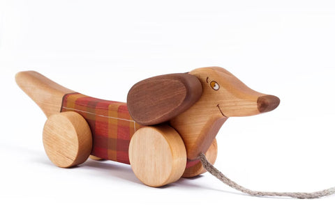 Personalized Wooden Red Dog Pull Along Kids Toy