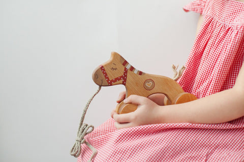 Wooden Pull Along Horse Toy for Toddlers