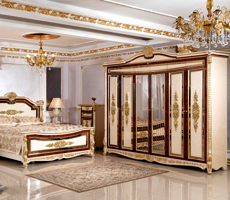 Exquisite European Style Hand Carving Armoire with luxury bed