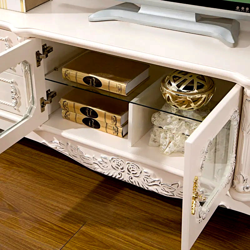 inside space of Exquisite French Style Hand Carving TV Cabinet