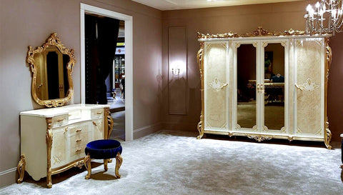 Elegant and Classic Hand Carving Teak Wood Armoire with dressing table