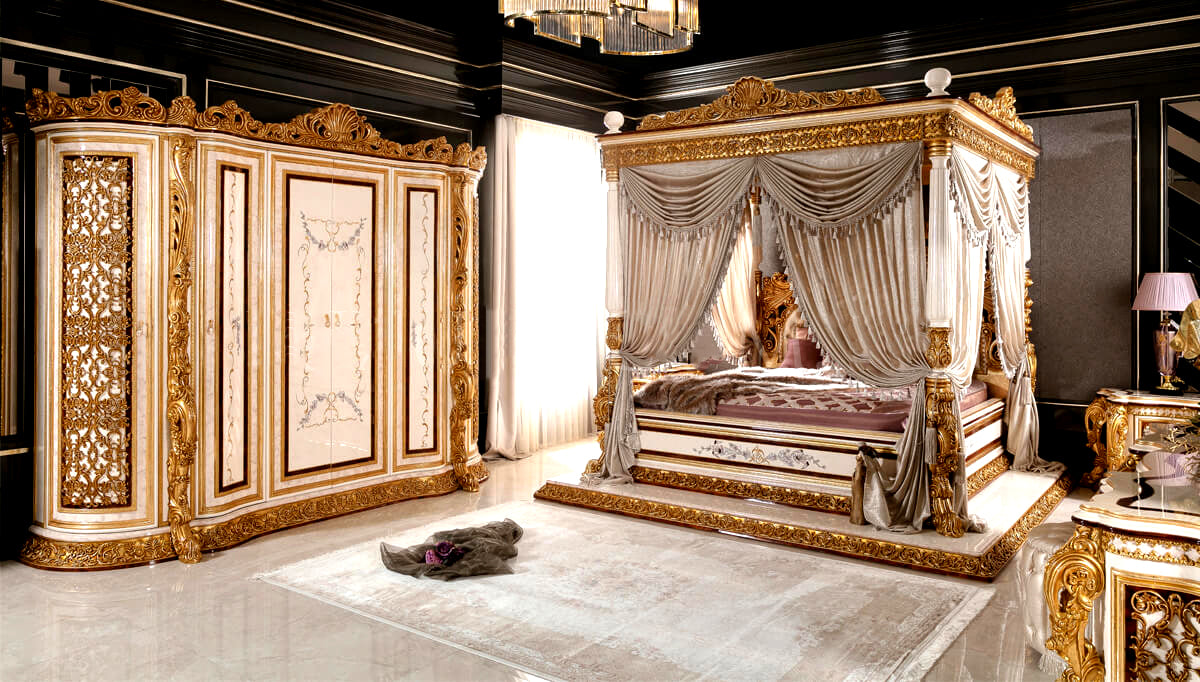 Luxury Deep Hand Carving Wardrobe with luxury bed