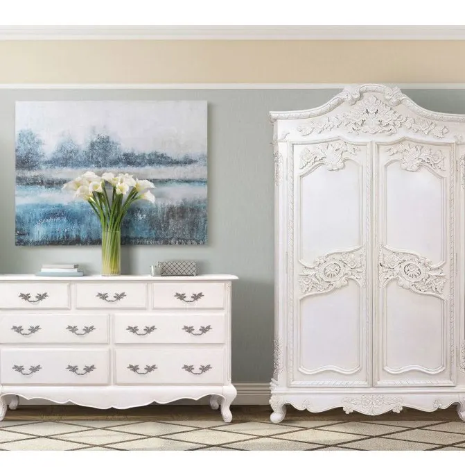 Luxury French Style Hand Carving Wardrobe along the ivory table