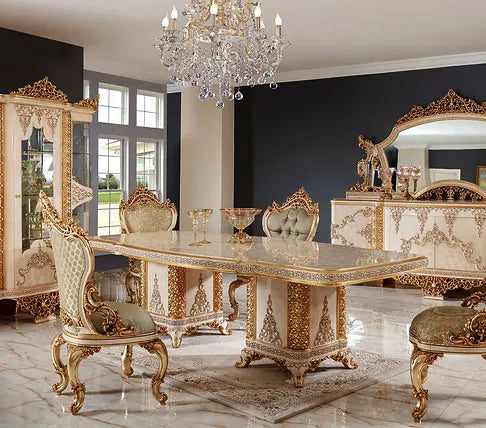 Luxury Modern Solid Teak Wood Carving Dining Table Set